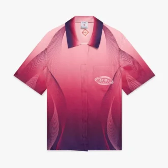 Aubergine Gradient Cuban Collar Short Sleeve Silk Shirt