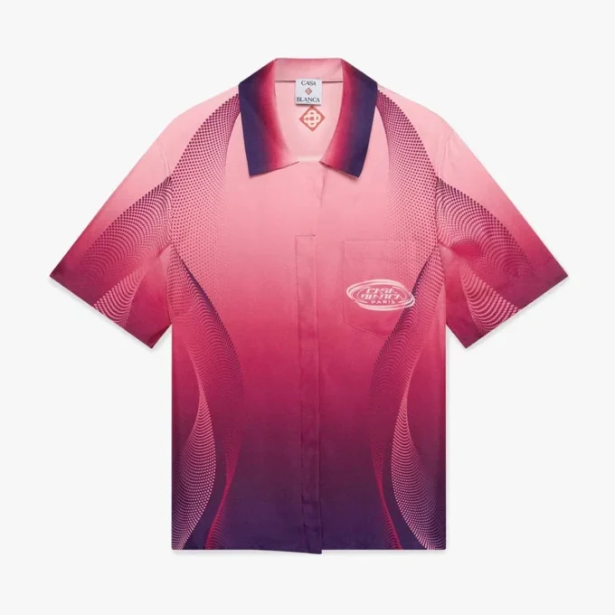 Aubergine Gradient Cuban Collar Short Sleeve Silk Shirt Aubergine Gradient Cuban Collar Short Sleeve Silk Shirt