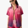 Aubergine Gradient Cuban Collar Short Sleeve Silk Shirt Aubergine Gradient Cuban Collar Short Sleeve Silk Shirt