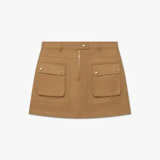 Beige Cotton Pocket Mini Skirt