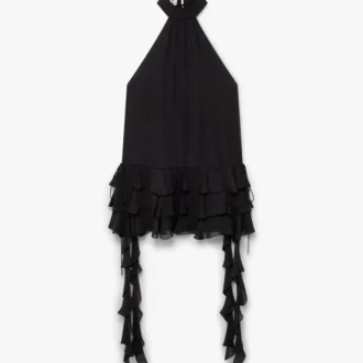 Black Georgette Double Ruffle Mini Dress