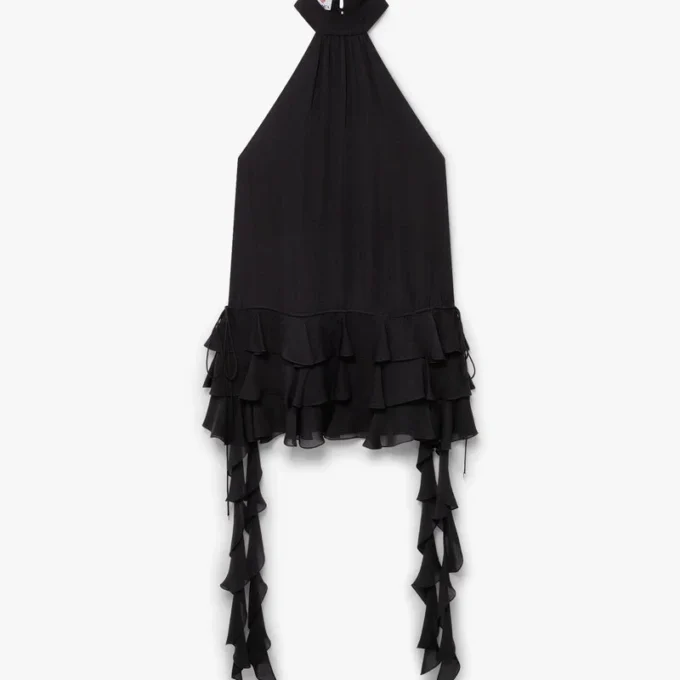 Black Georgette Double Ruffle Mini Dress Black Georgette Double Ruffle Mini Dress