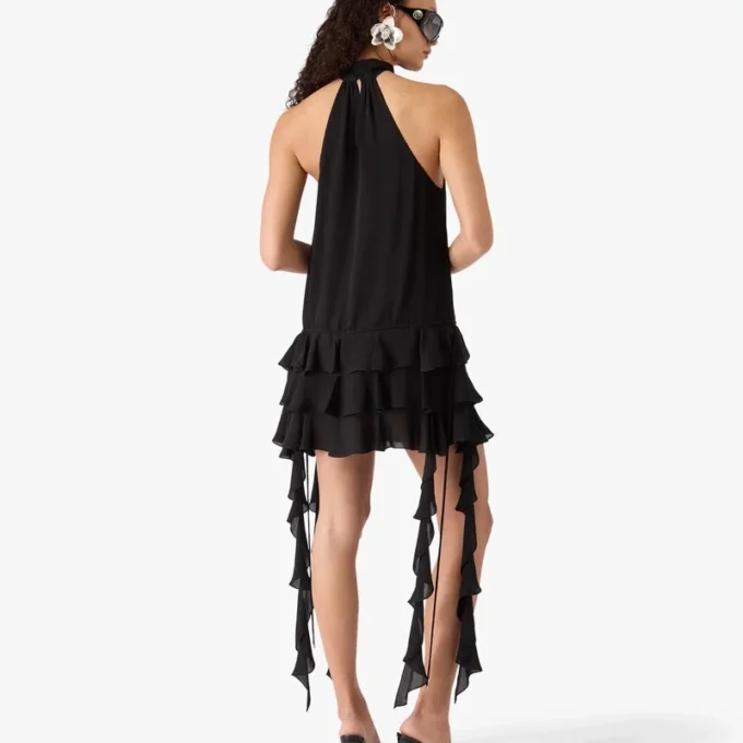 Black Georgette Double Ruffle Mini Dress Black Georgette Double Ruffle Mini Dress