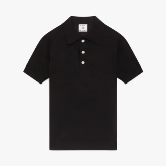 Black Pointelle Monogram Short Sleeve Polo Shirt