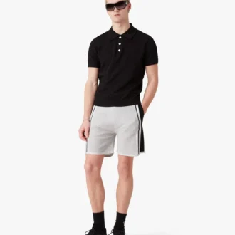 Black Pointelle Monogram Short Sleeve Polo Shirt