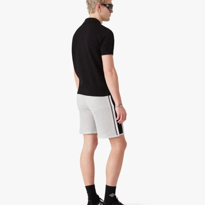 Black Pointelle Monogram Short Sleeve Polo Shirt