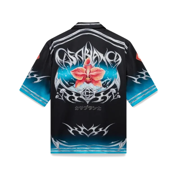 Blades Short Sleeve Silk Satin Shirt