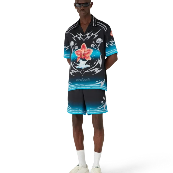 Blades Short Sleeve Silk Satin Shirt