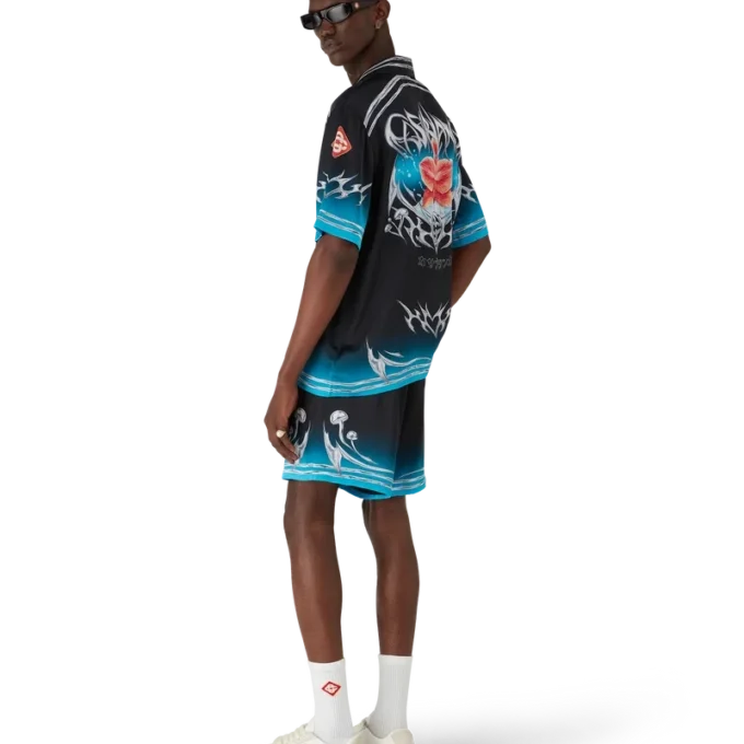 Blades Short Sleeve Silk Satin Shirt
