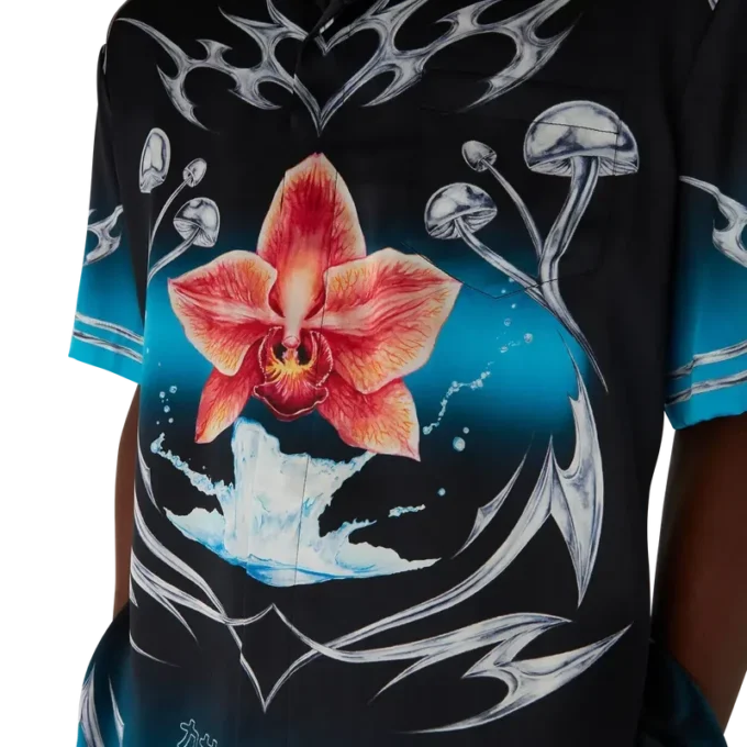 Blades Short Sleeve Silk Satin Shirt