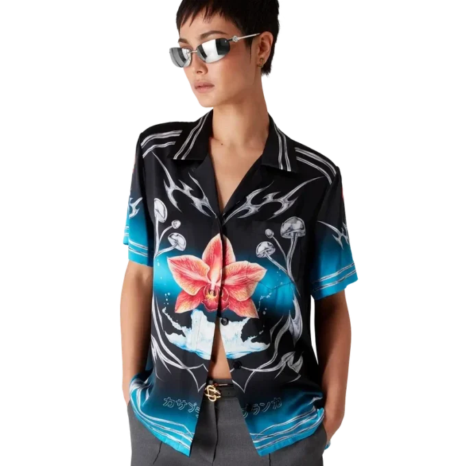 Blades Short Sleeve Silk Satin Shirt Blades Short Sleeve Silk Satin Shirt
