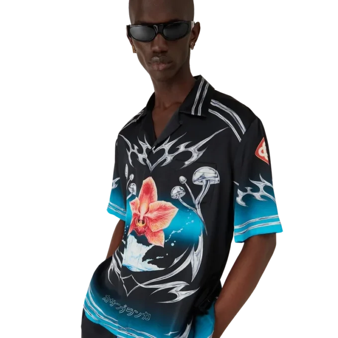 Blades Short Sleeve Silk Satin Shirt