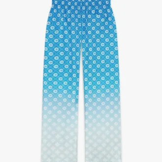 Blue Gradient Diamond Monogram Silk Trousers Blue Gradient Diamond Monogram Silk Trousers
