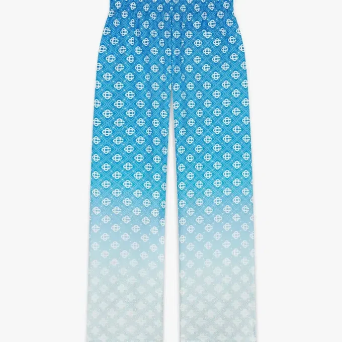 Blue Gradient Diamond Monogram Silk Trousers Blue Gradient Diamond Monogram Silk Trousers