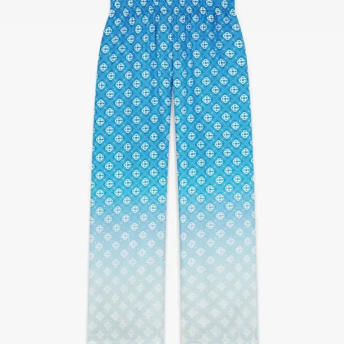 Blue Gradient Diamond Monogram Silk Trousers Blue Gradient Diamond Monogram Silk Trousers