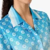 Blue Gradient Monogram Knotted Cropped Silk Shirt