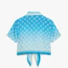 Blue Gradient Monogram Knotted Cropped Silk Shirt
