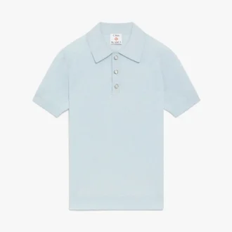 Blue Pointelle Monogram Short Sleeve Polo Shirt