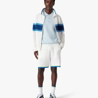 Blue Pointelle Monogram Short Sleeve Polo Shirt
