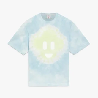Blue Tie Dye Oversized Cc Smile Short Sleeve T-Shirt