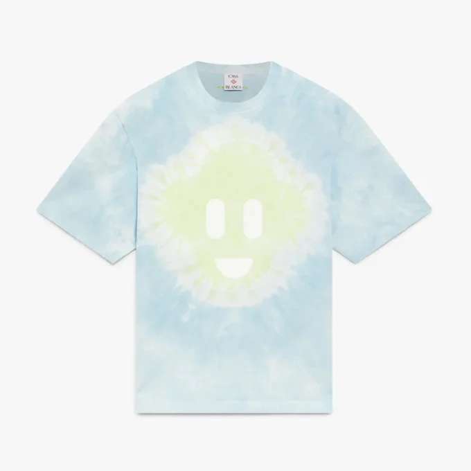 Blue Tie Dye Oversized Cc Smile Short Sleeve T-Shirt Blue Tie Dye Oversized Cc Smile Short Sleeve T-Shirt