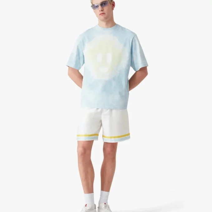 Blue Tie Dye Oversized Cc Smile Short Sleeve T-Shirt Blue Tie Dye Oversized Cc Smile Short Sleeve T-Shirt