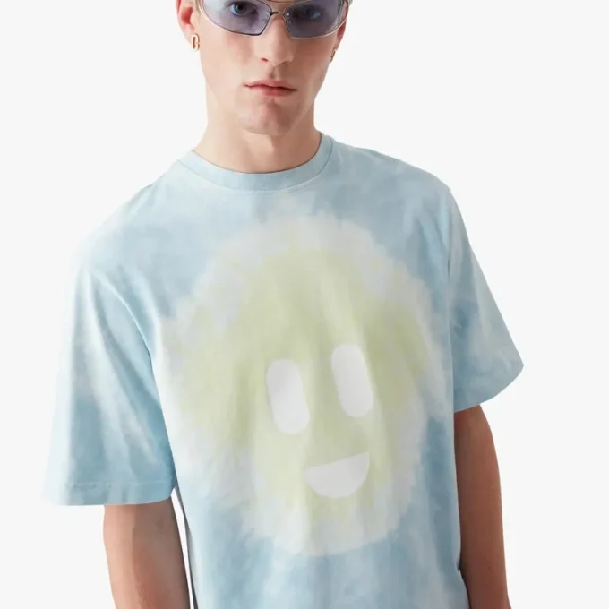 Blue Tie Dye Oversized Cc Smile Short Sleeve T-Shirt Blue Tie Dye Oversized Cc Smile Short Sleeve T-Shirt