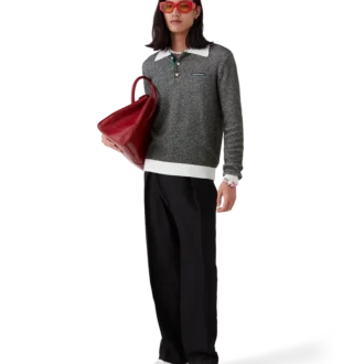 Boucle Stripe Long Sleeve Polo Shirt