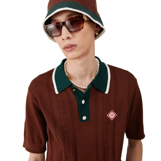 Cable Knit Oversized Polo Shirt Cable Knit Oversized Polo Shirt