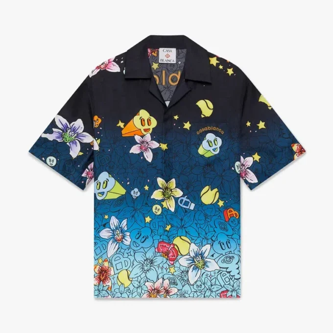 Collage D’icones Graphiques Short Sleeve Silk Shirt