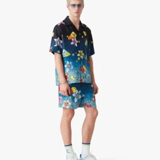Collage D’icones Graphiques Short Sleeve Silk Shirt