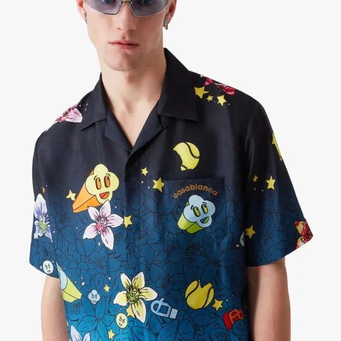 Collage D’icones Graphiques Short Sleeve Silk Shirt