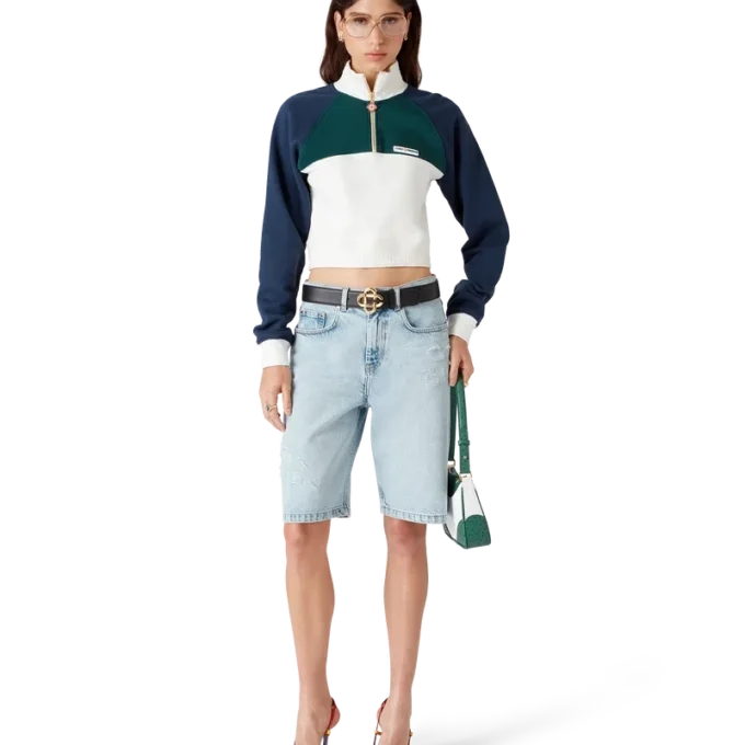 Colourblock Quarter Zip Cropped Sweatshirt