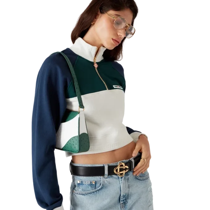 Colourblock Quarter Zip Cropped Sweatshirt