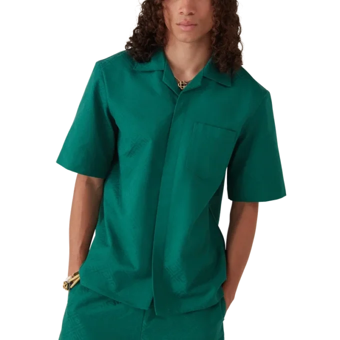 Cotton Monogram Short Sleeve Jacquard Shirt