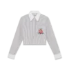 Cotton Pinstripe Embroidered Cropped Shirt Cotton Pinstripe Embroidered Cropped Shirt