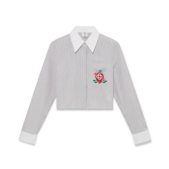 Cotton Pinstripe Embroidered Cropped Shirt