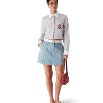 Cotton Pinstripe Embroidered Cropped Shirt