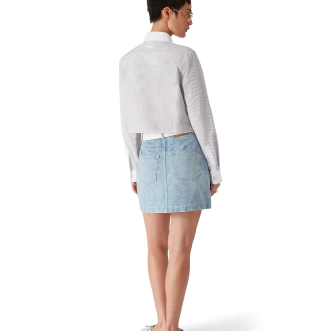Cotton Pinstripe Embroidered Cropped Shirt Cotton Pinstripe Embroidered Cropped Shirt