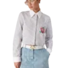 Cotton Pinstripe Embroidered Cropped Shirt Cotton Pinstripe Embroidered Cropped Shirt