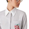 Cotton Pinstripe Embroidered Cropped Shirt Cotton Pinstripe Embroidered Cropped Shirt