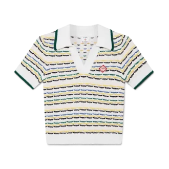 Cotton Tuck Stitch Cropped Polo Shirt
