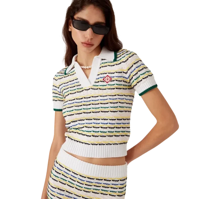 Cotton Tuck Stitch Cropped Polo Shirt Cotton Tuck Stitch Cropped Polo Shirt