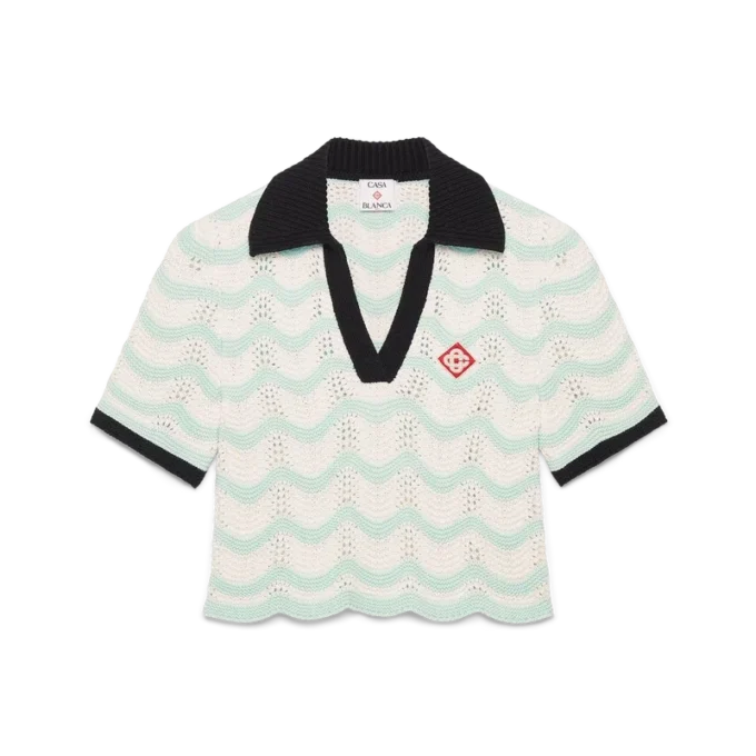 Cotton Wave Crochet Cropped Polo