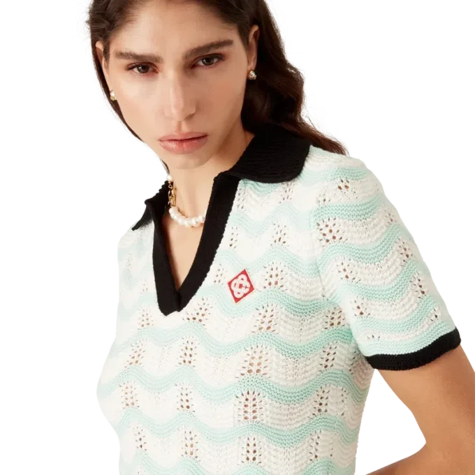 Cotton Wave Crochet Cropped Polo