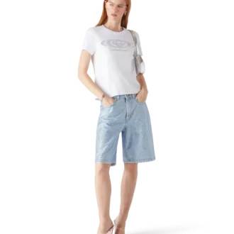 Crystal Warped Logo Fitted Short Sleeve T-Shirt