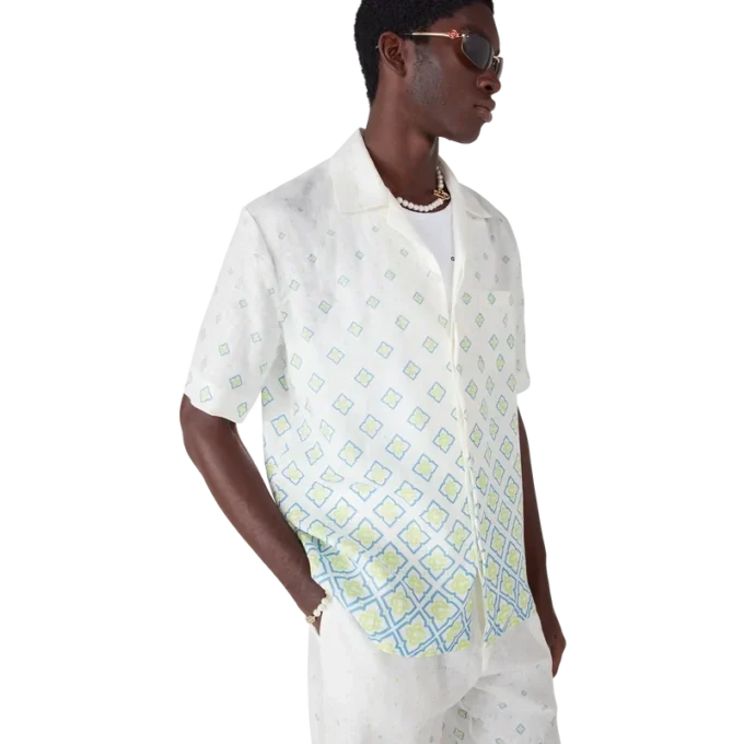 Degrade Monogram Short Sleeve Linen Shirt
