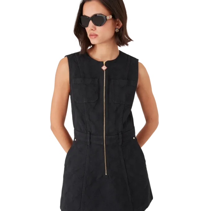 Denim Monogram Zip Dress Denim Monogram Zip Dress