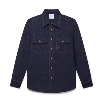 Denim Short Sleeve Shirt with Logo Embroidery