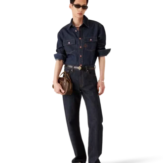 Denim Short Sleeve Shirt with Logo Embroidery